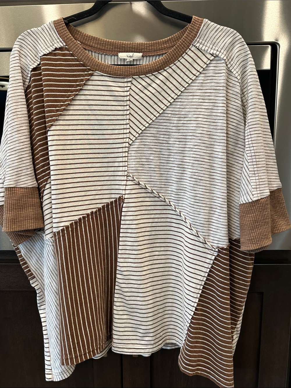 Easel Striped Patchwork Short Sleeve Top
